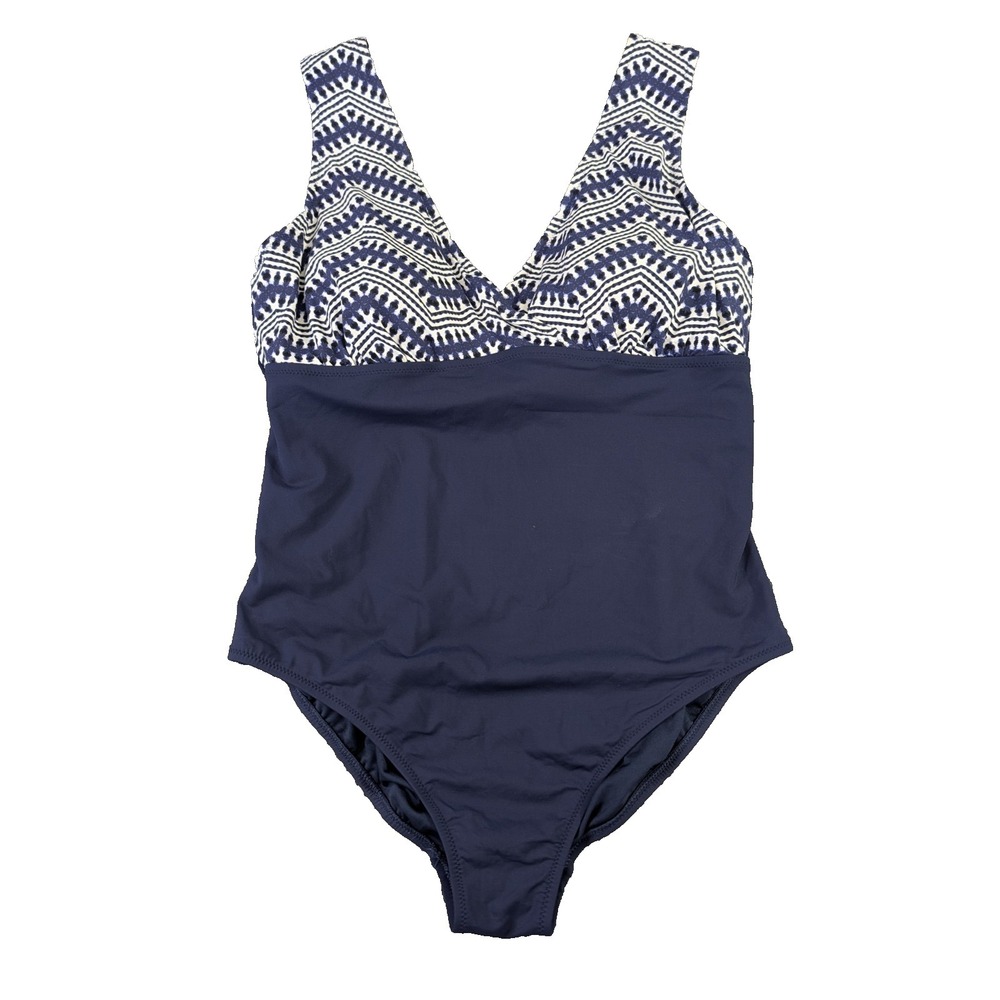 Lands‎ End One Piece Swimsuit Womens 16W Double V Neck Tummy Control Beach Vaca